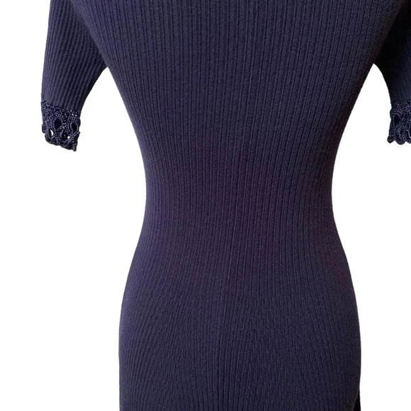 Jonathan Simkhai Crochet Knit Deep V-Neck Fit & Flare Dress Navy XS - Picture 12 of 16